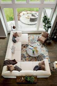 Living Room Furniture Arrangement With Large Off White Sectional Love This Look Open Living Room Design Living Room Furniture Layout Living Room Design Layout
