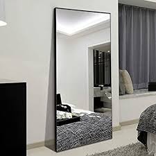76 t floor mirror free standing black steel frame flat polished glass. H A 65 X24 Full Length Mirror Bedroom Floor Mirror Standing Or Hanging Black 65x24 Amazon Co Uk Kitchen Home