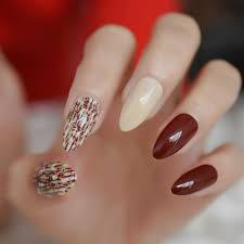 Bordeaux Red Medium Pointed Almond Full Nails Cross Designs Glitter Nails Stiletto False Acrylic Manicure Nail Tips False Nails Aliexpress Gel nails french sparkle nails french manicures glitter nails french nail art white tip nails gel manicure nails.