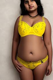 chubby indian girl in yellow bra big boobs and black underwear |  ImageEditor.AI