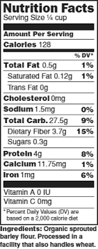 *glycemic index determined using white bread as reference food in subjects with normal glucose tolerance. Organic Sprouted Barley Flour