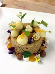 Hazelnut Microwave Sponge Cake Chocolate Mousse Passion Fruit Foam Mango Gel Toasted Hazelnut With Chefs Garden Best Flowers And Herbs In The World Food Plating Food Gourmet Recipes