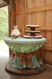 Spool Table Decorations Google Search Rustic Wedding Decor Wedding Dessert Table Wedding Decorations