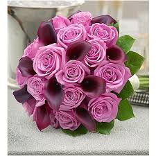 This classic bouquet has purple calla lilies, purple tulips and cream lisianthus, ideal for a spring or summer wedding. 1 800 Flowers Purple Elegance Rose Mini Calla Lily Bouquet Seattle Wa
