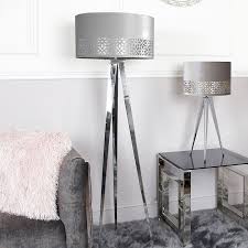 Drum, bell, square, rectangle, coolie, empire, oval, bouillotte. Large Chrome Hollywood Floor Lamp With Grey Shade Picture Perfect Home