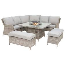 Tangkula patio corner sofa set 3 piece, outdoor rattan sofa set, includes lounge chaise, loveseat & coffee table, patio garden poolside lawn backyard furniture (turquoise) 4.1 out of 5 stars 111 $379.99 $ 379. Hathaway Royal Garden Corner Dining Set With Fire Pit In Light Grey Weave And Grey Fabric Garden Corner Sets Garden Furniture