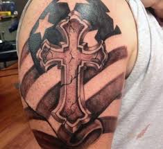 American flag tattoo done in black and white style will give it a unique look and meaning. 100 American Native Cross Flag Shoulder Tattoo Design Png Jpg 2021