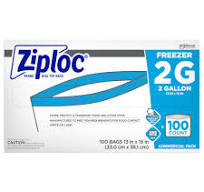 Ziploc Freezer Bags, 2 Gallon, 100/box