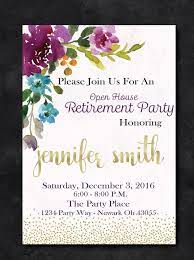 This can be from grabbing a bite to eat or a small drink at the end of your last day. Retirement Party Floral Invitation Purple And Gold Etsy Retirement Party Invitations Retirement Invitation Template Party Invite Template