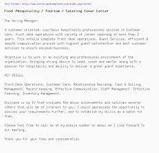 Food Hospitality Tourism Catering Cover Letter Job Application Letter