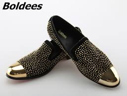 Boldees Mens Sparkling Rhinestone Men Shoes Gold Toe Crystal