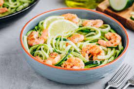 Low Carb Zucchini Pasta With Lemon Garlic Shrimp Recipe Lemon Garlic Pasta Traditional Pasta Recipe Low Carb Zucchini