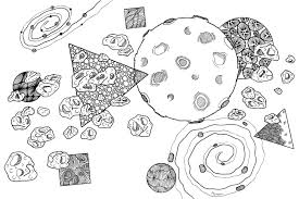 Our planet earth and its continents, with simple zentangle patterns inside the continents. Asteroids Art Adult Coloring Pages