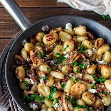 Potato Gnocchi With Mushrooms And Feta Recipe Main Dishes With Potato Gnocchi Shiitake White Button Mushrooms Butter G Recipes Feta Recipes Healthy Recipes