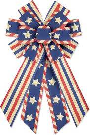 Amazon.com: Lazo patriótico grande del 4 de julio para corona, lazo  patriótico de arpillera para decoración del 4 de julio, lazo patriótico  rojo blanco azul para puerta delantera, interior y exterior, decoración :