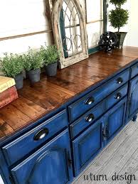Like The Color Of The Wood Stain Navy Blue Buffet With Planked Top By Uturn Design Kitchen Remodel Blue Kitchen Cabinets Refurbished Furniture
