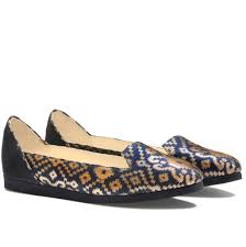 Bote A Mano Silk Flat Shoes Women Silk Brocade Navy Made In Italy Bote A Mano