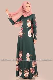 Moda Selvim Cicek Desenli Elbise 00202 B329 S Zumrut Elbiseler Elbise Moda