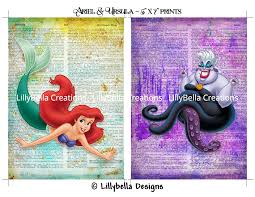 Ariel And Ursula Dictionary Digital Art Prints 5 X 7 The Little Mermaid Good Evil Digital Art Prints Disney Art Disney Images