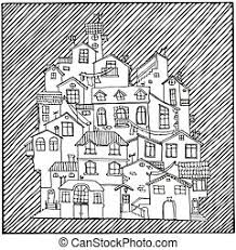 Colorings.net / inspiration / adult coloring pages houses. Hand Drawn Doodle Houses Hand Drawn Doodle Houses In Black And White Adult Coloring Page Zentangle Coloring Book Vector Canstock