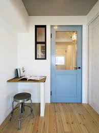 リノベーション リノベ不動産 中古マンションリノベ シャビーシック 無垢材 ラーチ プライベートスペース スタディスペース 造作カウンター 室内窓 窓付きドア グレイッシュブルー 室内窓 室内ドア マンション リノベーション