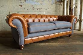 Unique British Handmade Vintage Tan Leather Grey Wool 3 Etsy In 2021 Sofa Handmade Homemade Sofa Leather Chesterfield Sofa