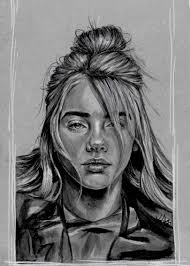 Black And White Billie Eilish Drawing Billie Eilish Signed Print Portrait Celebrity Drawings Self Portrait Drawing