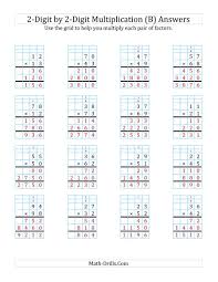 The 2 Digit By 2 Digit Multiplication With Grid Support B Math Worksheet Page 2 Multiplication Multiplication Worksheets Printable Math Worksheets