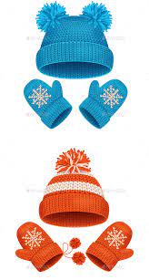 Hat And Mitten Set Winter Accessories Vector Winter Accessories Mitten Hats