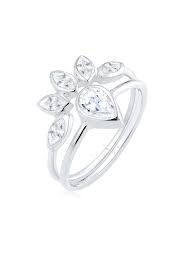 Diese handgemachten ringe aus silber haben eine offene ringschiene, dass heißt, sie können die. Elli Ring 2er Set Tropfen Blume Zirkonia 925 Sterling Silber Klingel