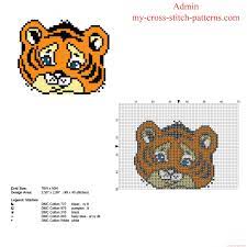 Tiger cross stitch pattern quantity. Piccolo Volto Animale Di Una Tigre Schema Punto Croce Gratis Schemi Punto Croce Gratis Facili Unici Alfabeti Bambini Baby Cross Stitch Patterns Cross Stitch Cat Cross Stitches