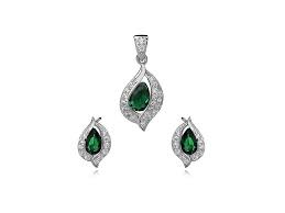 2685 Smaragdová sada stříbrných šperků se zirkony Ag 925; ≤3,1 g. - Stříbrné  šperky OLIVIE