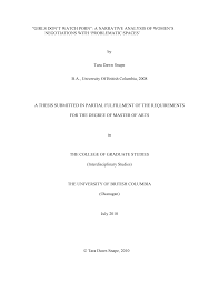 GIRLS DONT WATCH PORN”: A NARRATIVE ANALYSIS OF WOMENS NEGOTIATIONS WITH  PROBLEMATIC SPACES by Tara Dawn Snape