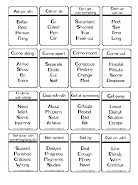 The objective of the game is for a player to have their partners guess the word on the player's card without using the word itself or five additional words listed on the card. Phrasal Verb Taboo Cards