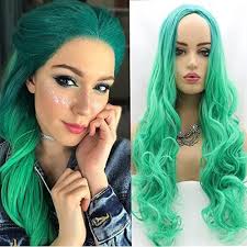 Amazon.com : xiweiya Wigs Ombre Green Long Wavy Hair None Lace Synthetic  Machine Made Disposable Wig Silky Full Heat Resistant Fiber Hair Middle  Part ...
