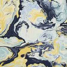 Contemporary Navy Blue And Grey Upholstery Fabric Abstract Blue Yellow Linen Curtains Artistic Yellow Gre Marbling Fabric Grey Home Decor Upholstery Fabric