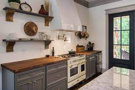 Charming Dwelling In Tennessee Surrounded By Serene Woodsy Setting Trendy Farmhouse Kitchen Kitchen Design Grey Kitchen Cabinets