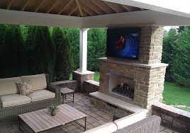 Stylish covered patio features a white brick fireplace accented with decorative driftwood placed on a. 42 Outdoor Gas Fireplace Electronic Ignition Fine S Gas Outdoor Gas Fireplace Backyard Fireplace Outdoor Covered Patio