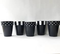 Black And White Flower Pot Sharing My Latest Addition To My Etsy Shop Set Of 5 Pots Black And White Flower Pots Plant Blackwhitech Decorated Flower Pots Painted Plant Pots Herb Pots
