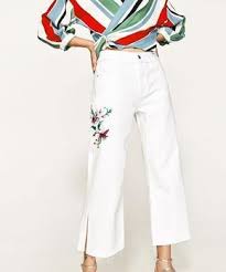 white denim embroidered cropped and frayed jeans very