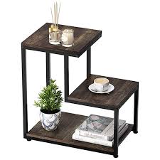 Amazon Com Langria 3 Tier Sofa End Table Nightstand With Storage Shelf Industrial Ladder Shaped Chair Side Chair Side Table Sofa End Tables Sofa Snack Table