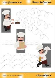 Schrijfpatroon Kok Voor Kleuters Thema Restaurant Juf Petra Van Kleuteridee Nl Writing Pattern Free Printable Restaurant Themes Pizza Restaurant Restaurant