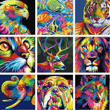Diy Paint By Number Acrylic Oil Painting On Canvas Colorful Animals Kid Surprise Colorful Animal Paintings Pop Art Animals Oil Painting On Canvas