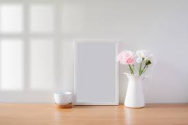 Download Premium Psd Mockup Photo Frame With Yellow Flowers And Ribbon On White Background PSD Mockup Templates