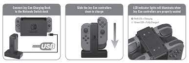The simplest way to refresh the controllers' batteries is by attaching them to a docked switch. How Do I Setup The Joy Con Charging Dock For Nintendo Switch Powera