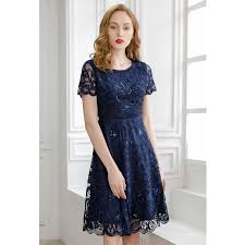 Women Dress Summer O Neck Allover Appliques Embroidery Short Sleeve Knee Length Dress With Images Summer Dresses For Women Dresses Cocktail Dresses With Sleeves