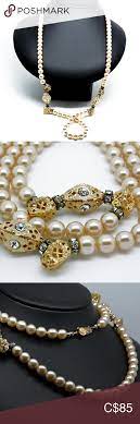 Pierre Cardin Necklace Swarovski Crystals Pearls Crystal Pearls Swarovski Crystals Gold Plated Necklace