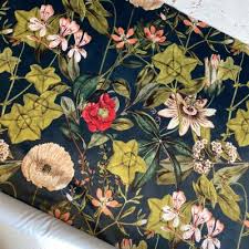 Blue floral velvet upholstery fabric. We Are A Small Family Company With One Big Love Textiles