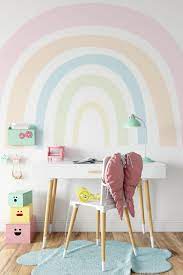 Rainbow In Muted Pastel Colors Wall Mural Rainbow Wallpaper Colorful Rainbow Wallpaper Nursery And Kids Room Murals Rainbow Girls Room Girls Rainbow Bedroom