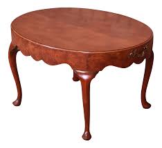 The oval coffee table also comes with a square and round end table. Baker Furniture Queen Anne Burled Walnut Coffee Table Chairish